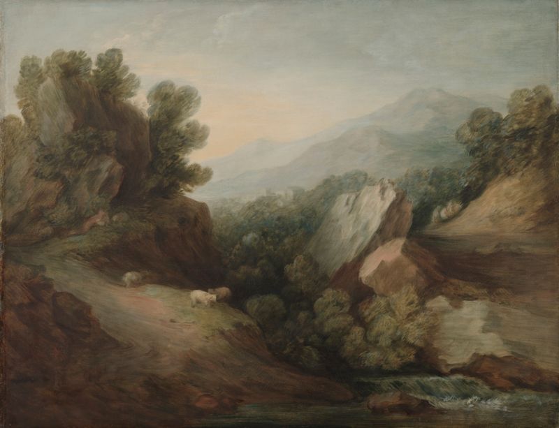 Rocky, Wooded Landscape with a Dell and Weir — Thomas Gainsborough (British, 1727–1788), c. 1782–1783 (Cleveland Museum of Art, CC0; Platzhalterwerk)